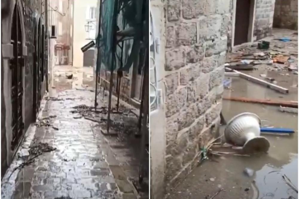 TALASI ODNELI BALERINU, ZAŠTITNI ZNAK BUDVE: Voda prodrla u Stari grad, lokali potopljeni, inventar uništen (VIDEO)