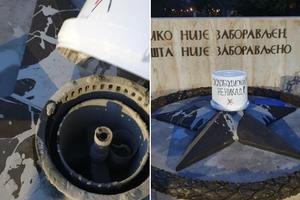 POGLEDAJTE SRAMOTU, VANDALI UGASILI VEČNU VATRU: Oskrnavili spomenik i vatru koju su upalili Vučić i Lavrov, evo šta su napisali