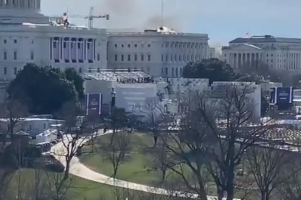 UZBUNA U VAŠINGTONU: Zbog požara u naselju beskućnika blokirana zgrada Kongresa i prekinuta proba inauguracije! (VIDEO)