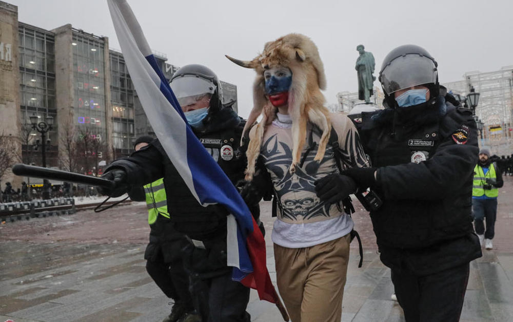 Moskva, Rusija, protest, hapšenje, rogovi