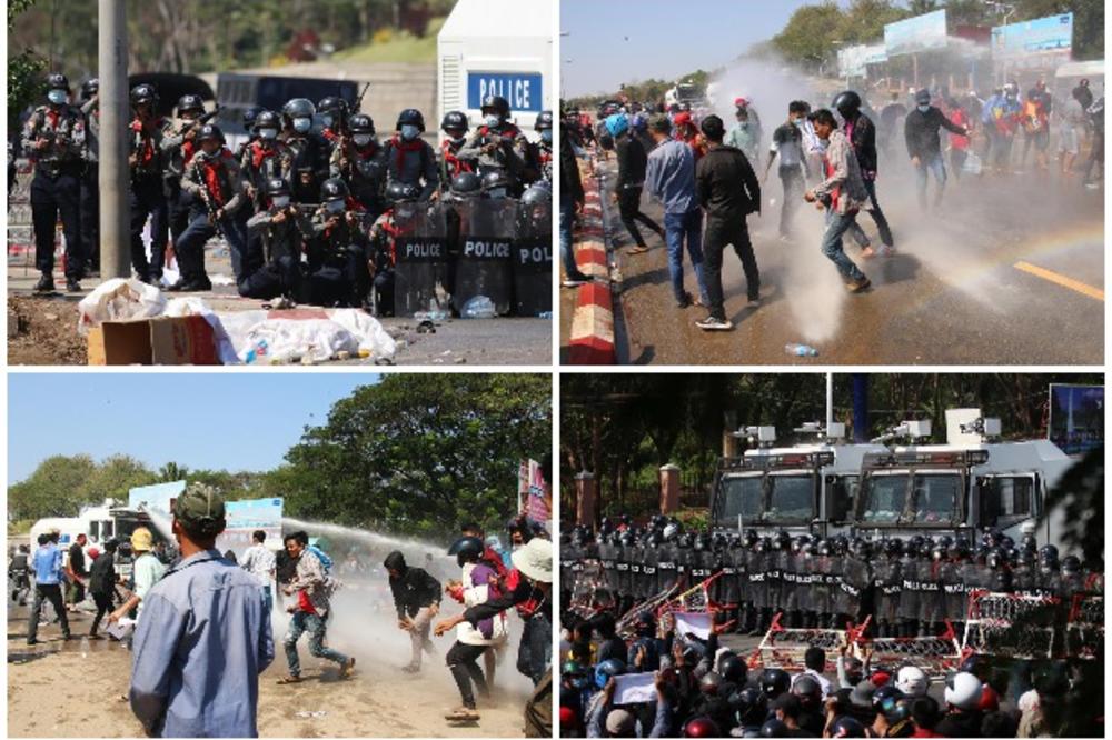 PALA KRV NA PROTESTIMA U MJANMARU: Sukob policije i demonstranata, povređenih ima na obe strane! Vodeni topovi i gumeni meci!