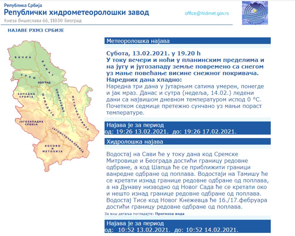 RHMZ vreme 13.02.