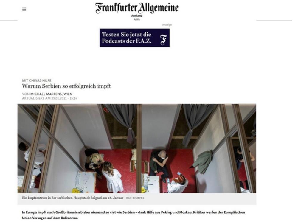 Franffurter Allgemeine, nemacke novine, Srbija, vakcinacija