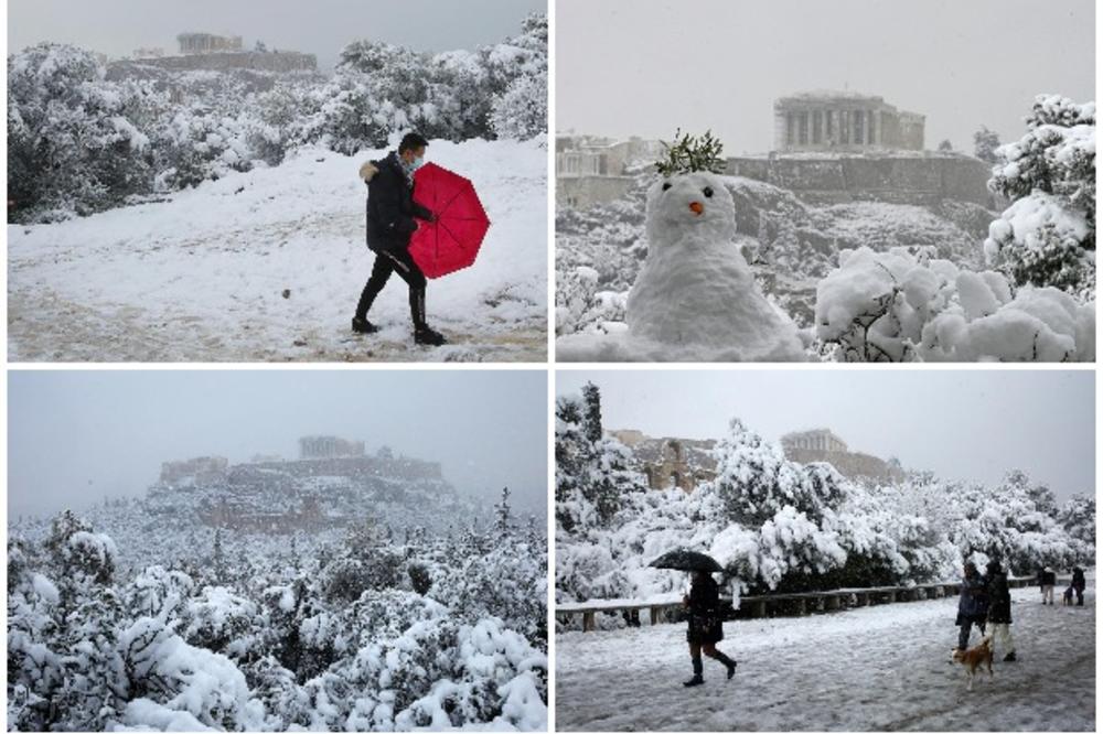 OVO SE RETKO VIĐA: Akropolj beo od snega, a ovako izgleda smena straže po klizavici! Kolaps u gradu! (VIDEO)