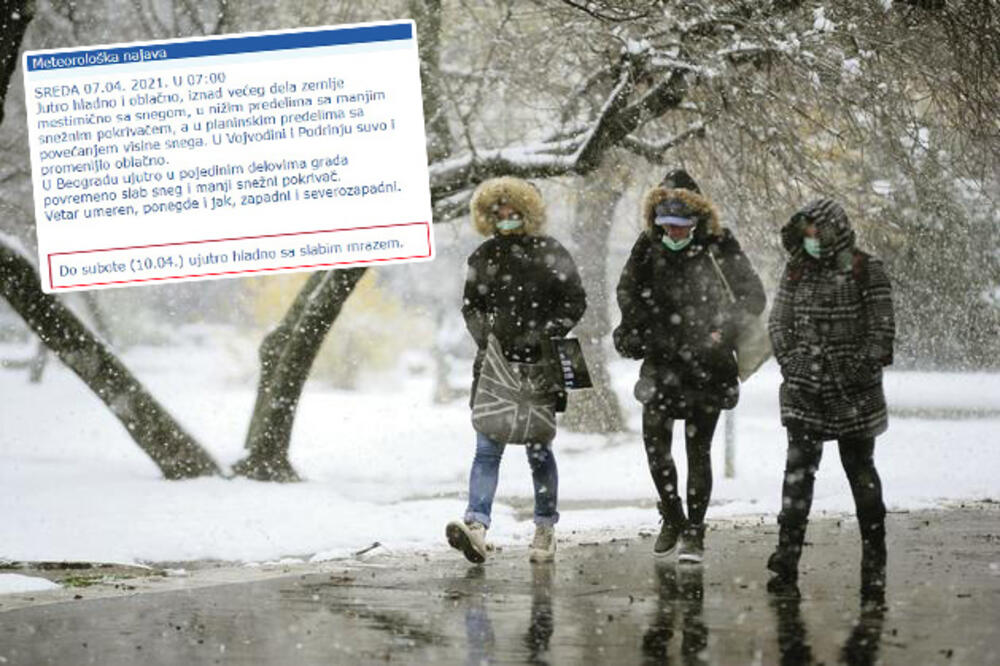 SRBIJA POD SNEGOM U APRILU: RHMZ najavio nove padavine za danas, stiže naoblačenje sa snegom! Meteo alarm na snazi u celoj Srbiji