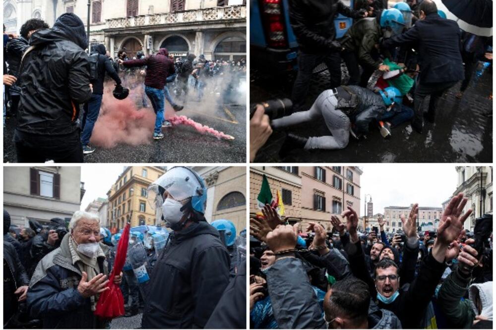 DEMONSTRANTI U KLINČU SA POLICIJOM: Neredi na protestu zbog mera u Italiji! Uzvikuju SVI SMO RADNICI! FOTO, VIDEO