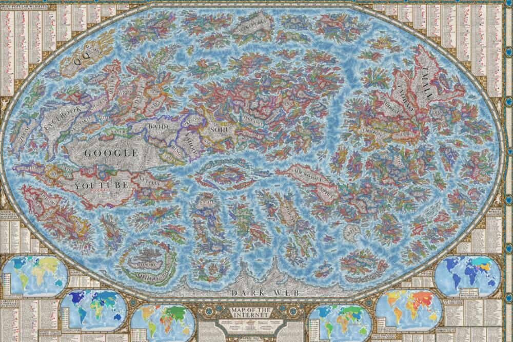 MAPA INTERNETA: Dizajner napravio zanimljivu kartu sveta gde su veb stranice postale zemlje i kontinenti