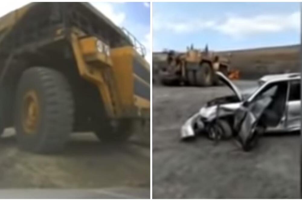 MEGA KAMION NIJE IMAO MILOSTI ZA MALI AUTO: U neobičnoj nezgodi u kazahstanskom rudniku samo pukom srećom nije bilo žrtava VIDEO