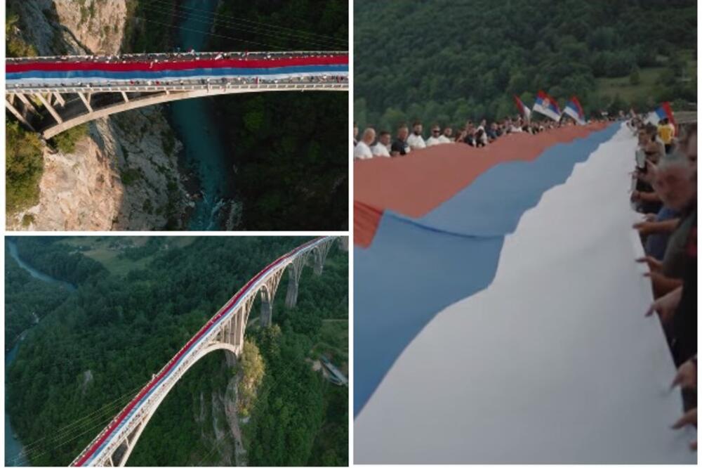 VELIČANSTVENA SRPSKA TROBOJKA ZASIJALA IZ CRNE GORE: Most na Tari, jedan od najlepših na svetu, okićen na VIDOVDAN! VIDEO