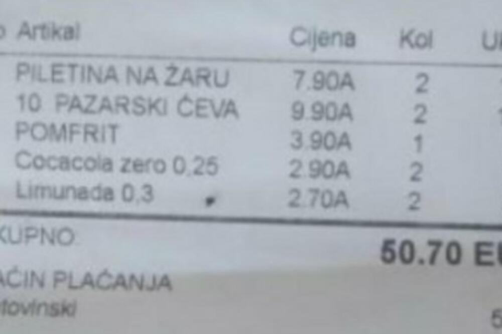 ĆEVAPE, SOKIĆE, 2 PILETINE I PORCIJU POMFRITA PLATIO 50€: Srpski turista se šokirao! Mreže bruje zbog računa iz Ulcinja (FOTO)