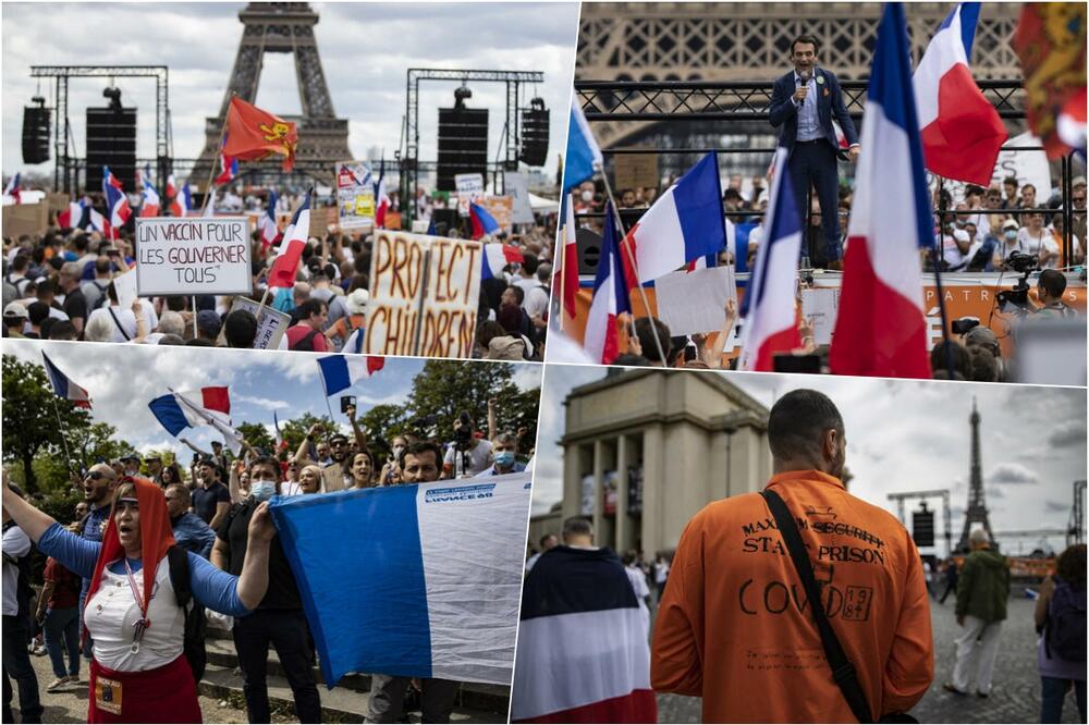 PROTIVNICI VAKCINACIJE SE SUKOBILI SA POLICIJOM: Veliki protest protiv kovid mera u Parizu FOTO, VIDEO