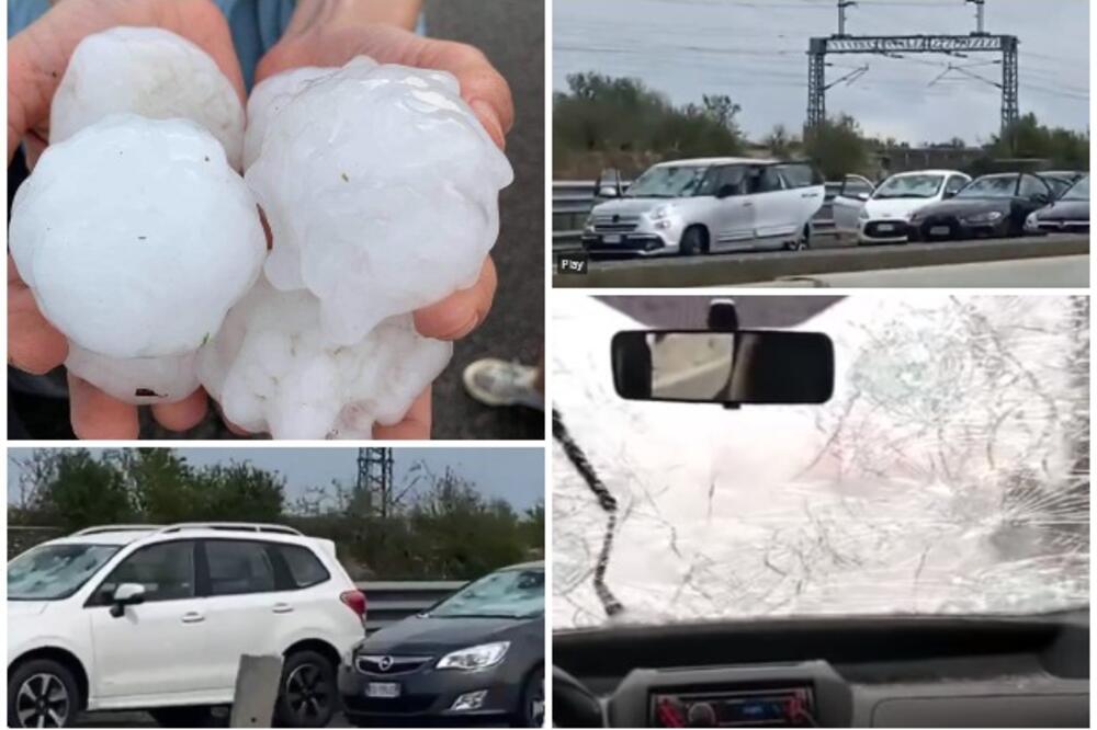 NEZAPAMĆENI LED RAZBIO STOTINE AUTOMOBILA NASRED AUTO-PUTA: Dok Sardinija gori, sever Italije pogodila jaka oluja! VIDEO