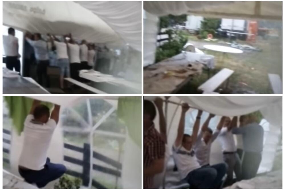 NEVREME NAPRAVILO HAOS I NA VESELJU U BRAJKOVCU: Gosti držali šator da ga ne odnese vetar, tanjiri leteli na sve strane FOTO