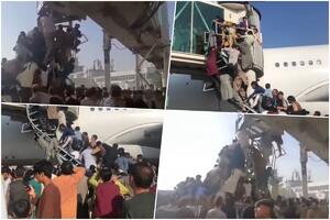 PAKAO NA AERODROMU KABUL: Hiljade civila juri ka avionima da se spasi od talibana! Vise, guraju se i penju na letelice VIDEO