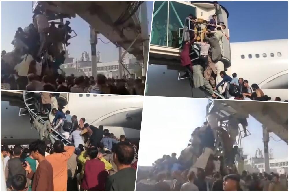 PAKAO NA AERODROMU KABUL: Hiljade civila juri ka avionima da se spasi od talibana! Vise, guraju se i penju na letelice VIDEO