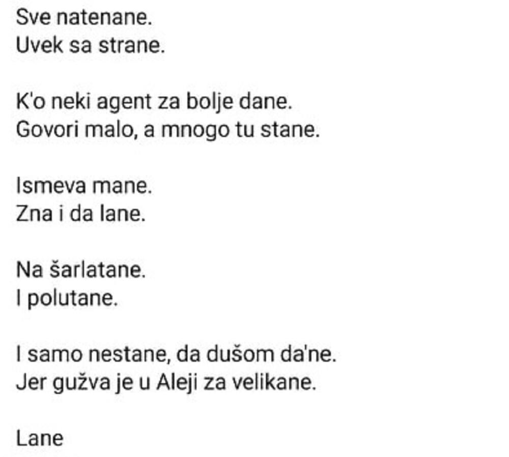 Ljubomir Bandović, pesma, Milan Lane Gutović