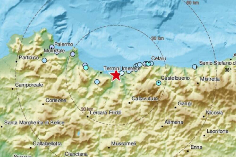 ZEMLJOTRES NA SEVERU SICILIJE: Potres jačine 4,3 stepena na oko 50 kilometara od Palerma