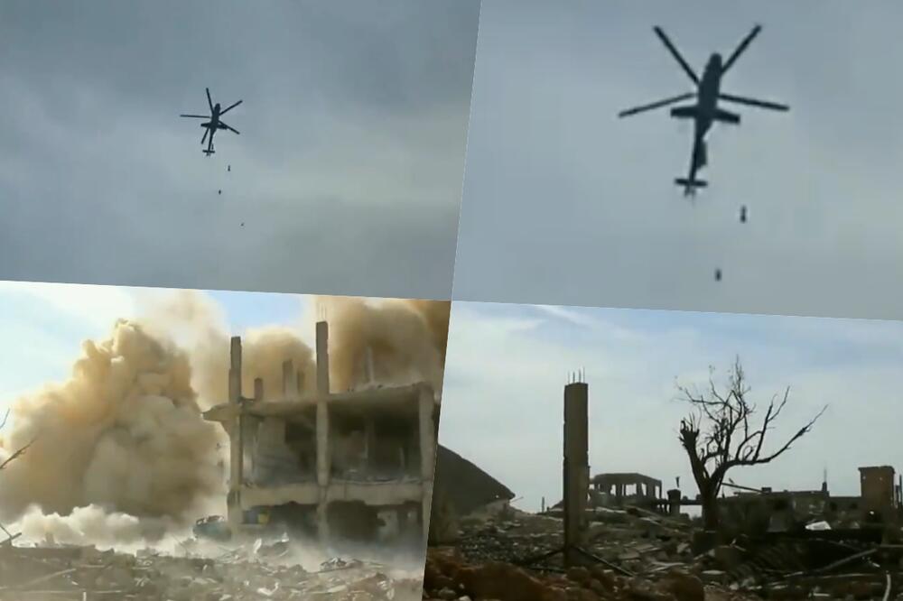 SMRT ZA DŽIHADISTE STIŽE IZ VAZDUHA Sirijske leteće topovnjače snimljene kako bacaju avio bombe! Nije ostao ni kamen VIDEO
