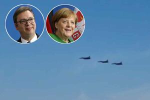 POGLEDAJTE DOČEK IZ VAZDUHA ZA NEMAČKU KANCELARKU: Šest migova 29 za dobrodošlicu Angeli Merkel nad beogradskim aerodromom! VIDEO
