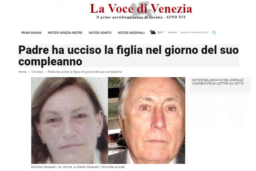 NOVI DETALJI ZLOČINA U ITALIJI: Dnevnik otkriva zašto je otac (88) ubio ćerku (60)!