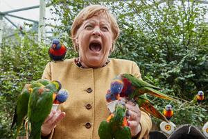 BOLNI VRISAK ČELIČNE KANCELARKE: Papagaj napao Angelu Merkel, njen izraz obišao svet FOTO
