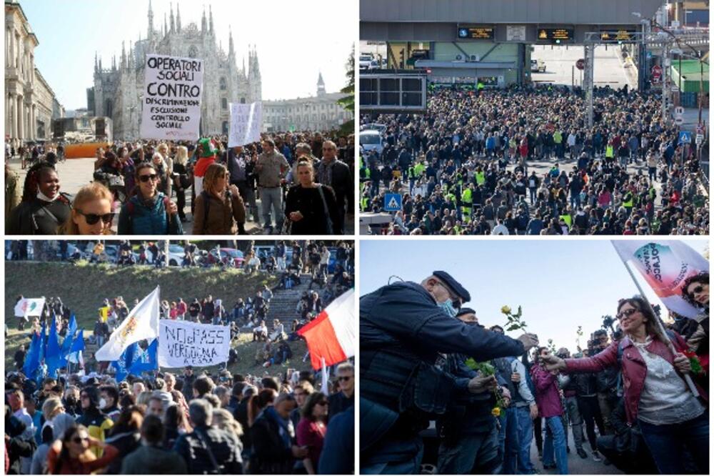 PROTESTI U ITALIJI ZBOG OBAVEZNIH ZELENIH PROPUSNICA: Obavezna mera za sve zaposlene i odnosi se na oko 23 MILIONA radnika! FOTO