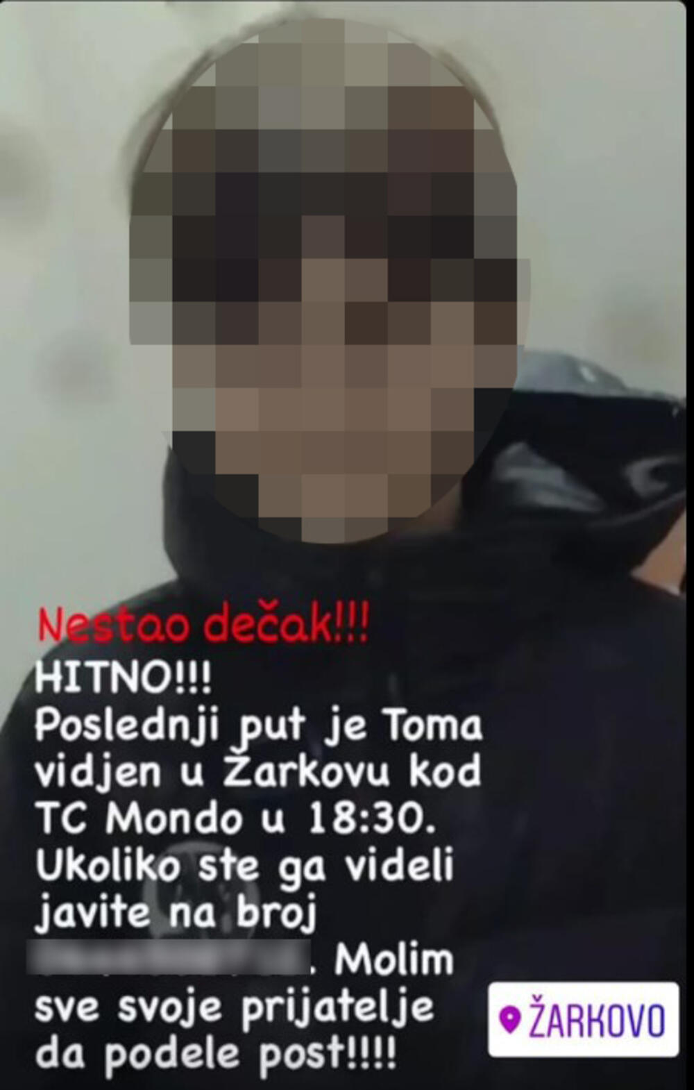 dečak, Toma, pronađen