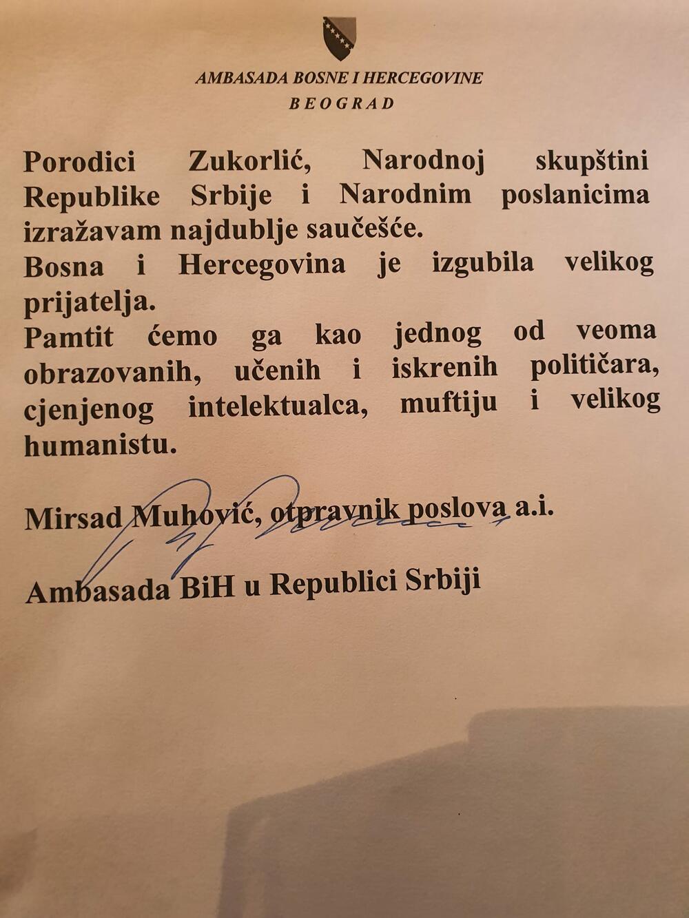 Muamer Zukorlić, Mirsad Mihović, knjiga žalosti