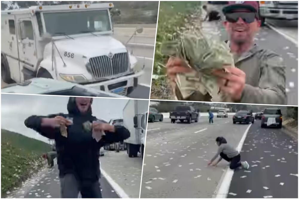 FILMSKA SCENA NA AUTO-PUTU U SAN DIJEGU: Novac ispao iz blindiranog kamioneta, ljudi nagrnuli da ga pokupe VIDEO