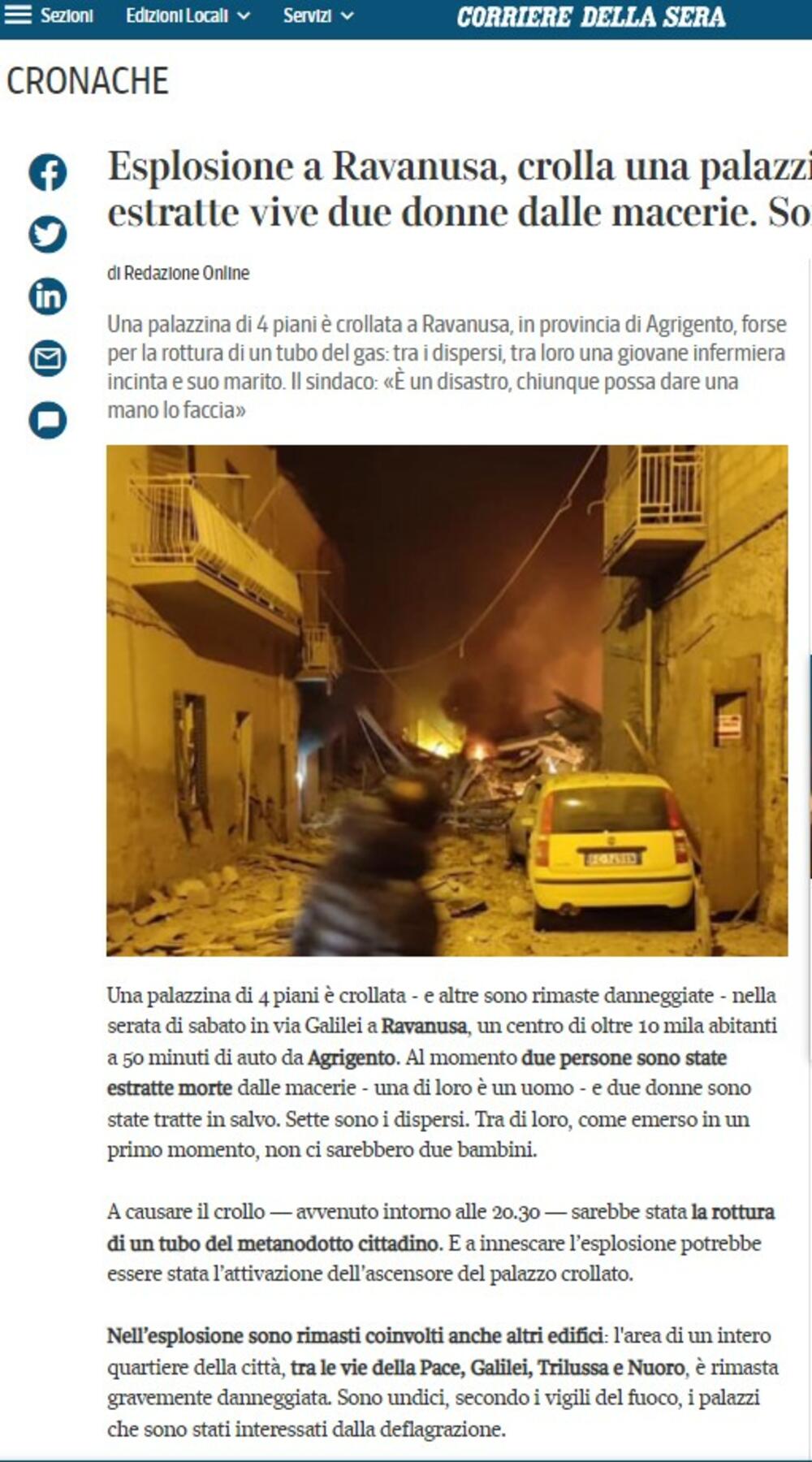 Italija, Sicijlija, Ravanusa, srušena zgrada, srušila se zgrada