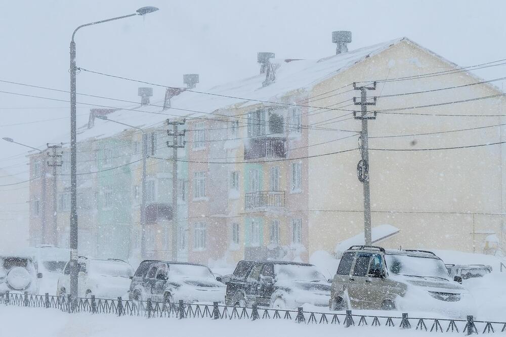 Sahalin, snežna oluja, Rusija