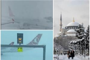 SNEŽNA MEĆAVA BLOKIRALA AERODROM U ISTANBULU: Otkazani letovi, ne vidi se prst pred okom! ZAVEJANI AVIONI na pisti! (VIDEO)