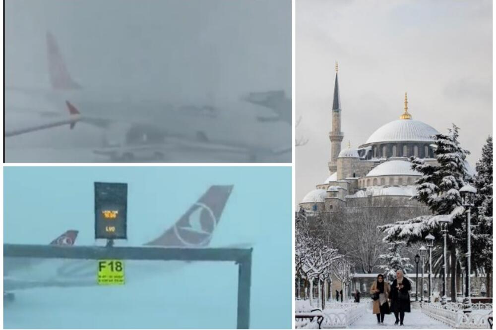 SNEŽNA MEĆAVA BLOKIRALA AERODROM U ISTANBULU: Otkazani letovi, ne vidi se prst pred okom! ZAVEJANI AVIONI na pisti! (VIDEO)
