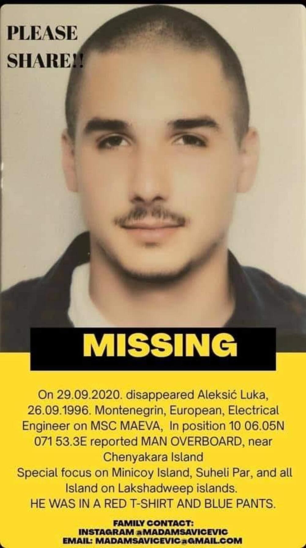 Luka Aleksić, nestao, kruzer