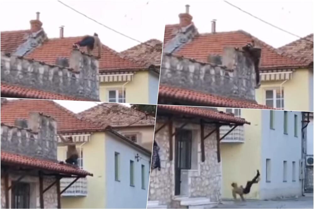 UZNEMIRUJUĆI SNIMAK: Muškarac na zidu terase kuće u Trebinju radio sklekove, pa pao sa šest metara visine! VIDEO