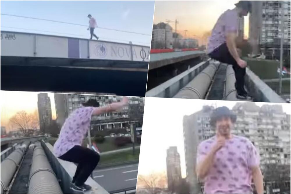 LUDOST ILI HRABROST? SVAKAKO OVO NE POKUŠAVAJTE! Mladić u Beogradu skakao sa jedne ivice nadvožnjaka na drugu (VIDEO)