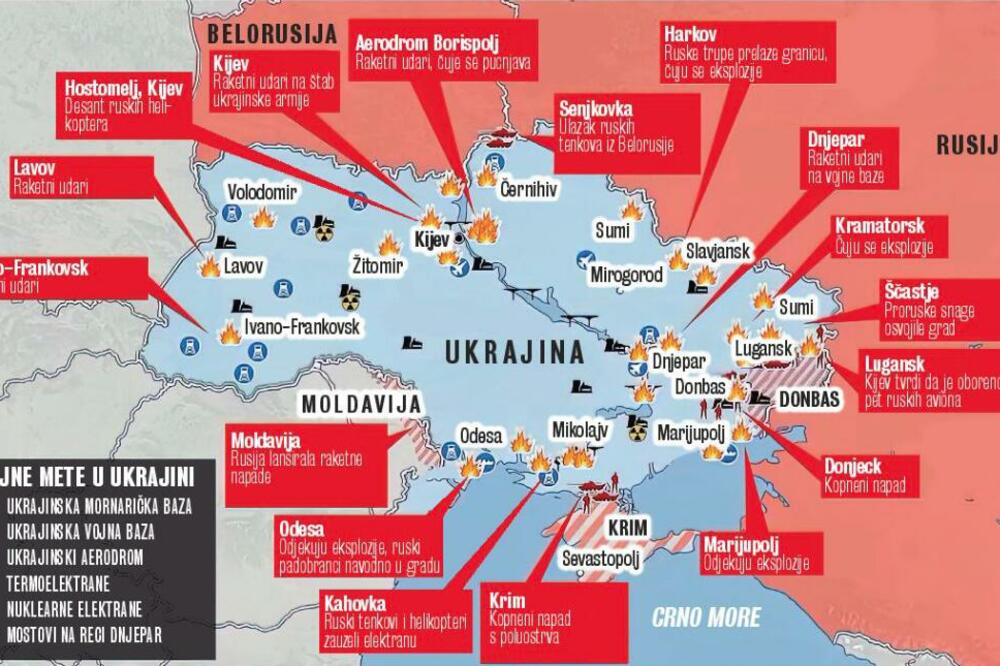 DETALJNA MAPA RUSKE INVAZIJE NA UKRAJINU: Napad tekao u 2 FAZE i tenkovskom OFANZIVOM iz 4 pravca
