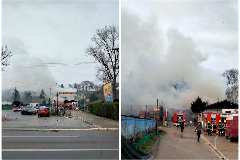 PRVI SNIMAK POŽARA U NOVOM BEOGRADU: Vatra buknula u restoranu, veliki broj vatrogasaca na terenu