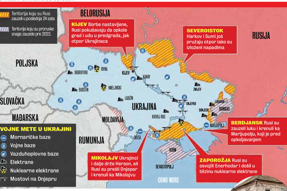 DETALJNA MAPA STA SU SVE RUSI OSVOJILI U UKRAJINI: Velike borbe kod Kijeva, Harkova i Sumija, Mariupolj pred opkoljavanjem