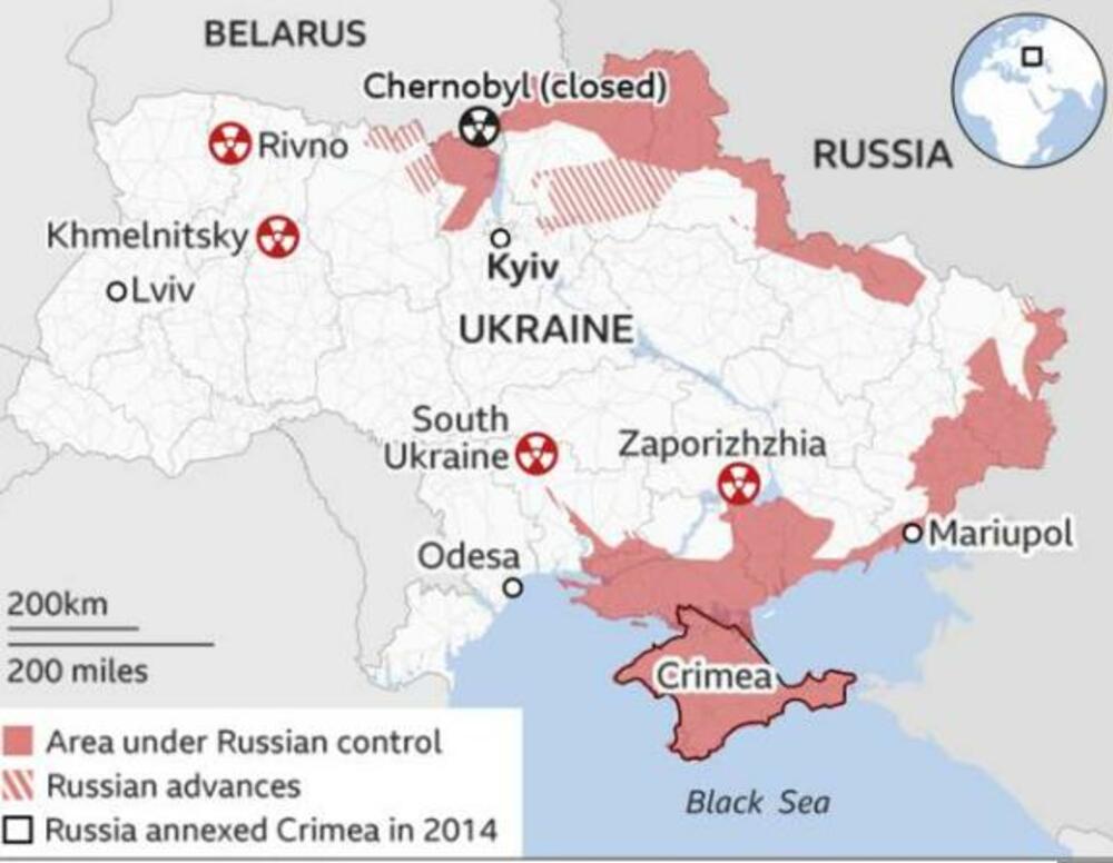 Ukrajina, nuklearne elektrane, mapa