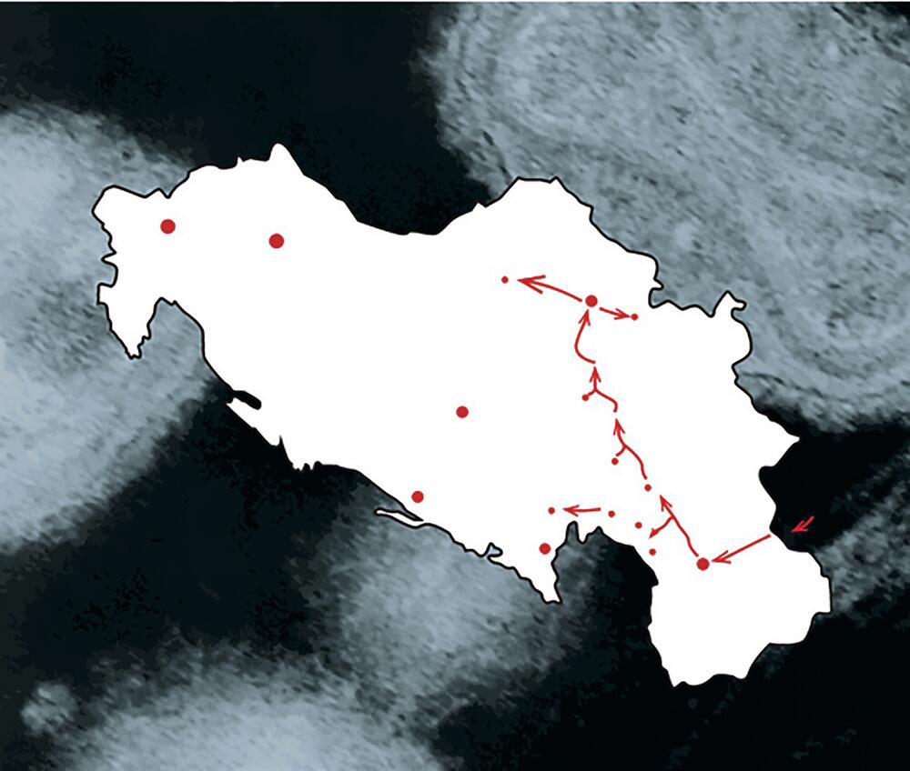 Mapa širenja variole u Jugoslaviji 