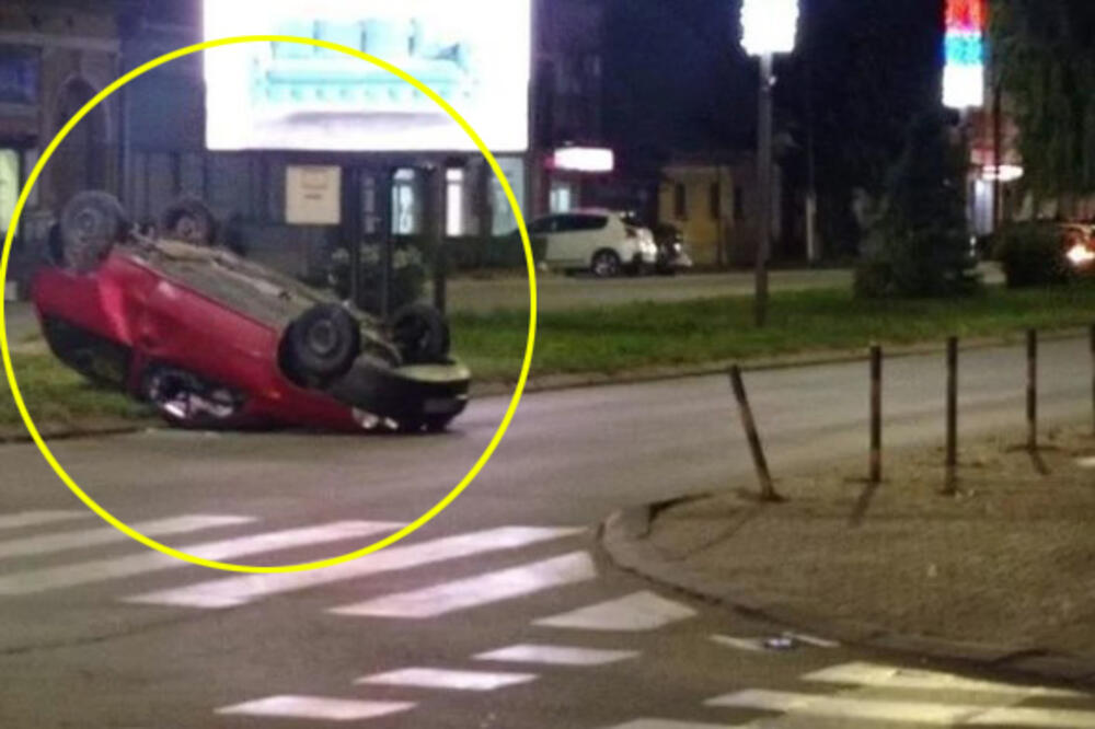 AUTOMOBIL SA DETETOM ZAVRŠIO NA KROVU: Jeziva scena nakon saobraćajke u Pančevu (FOTO)