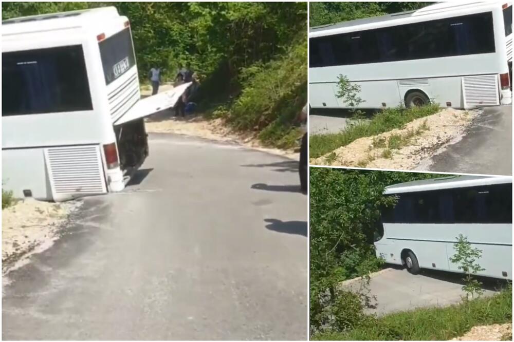 NEVEROVATNA SCENA NA PUTU ZA RAVNU GORU: Autobus izleteo s kolovoza, OSTAO ZAGLAVLJEN, saobraćaj potpuno obustavljen! (VIDEO)