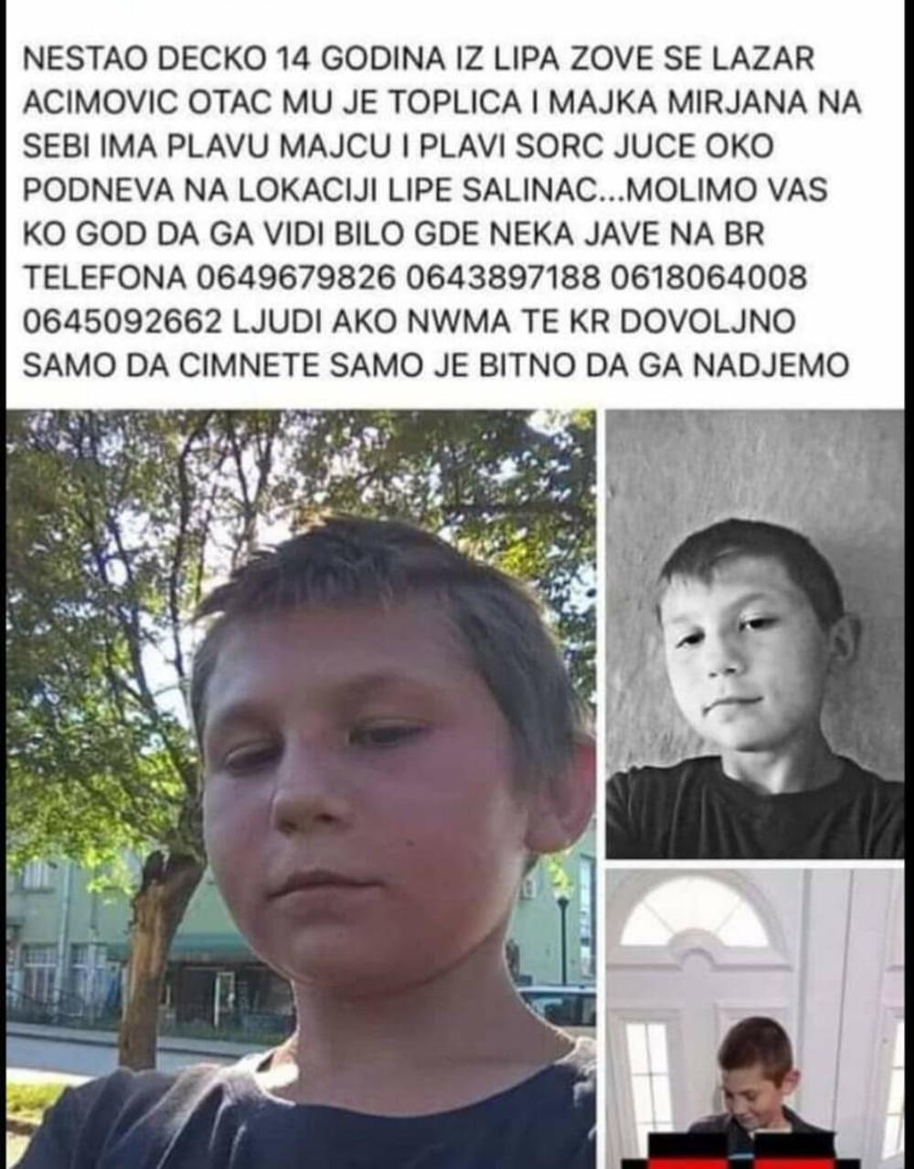 Lazar Aćimović, nestao, Smederevo, nestalo dete