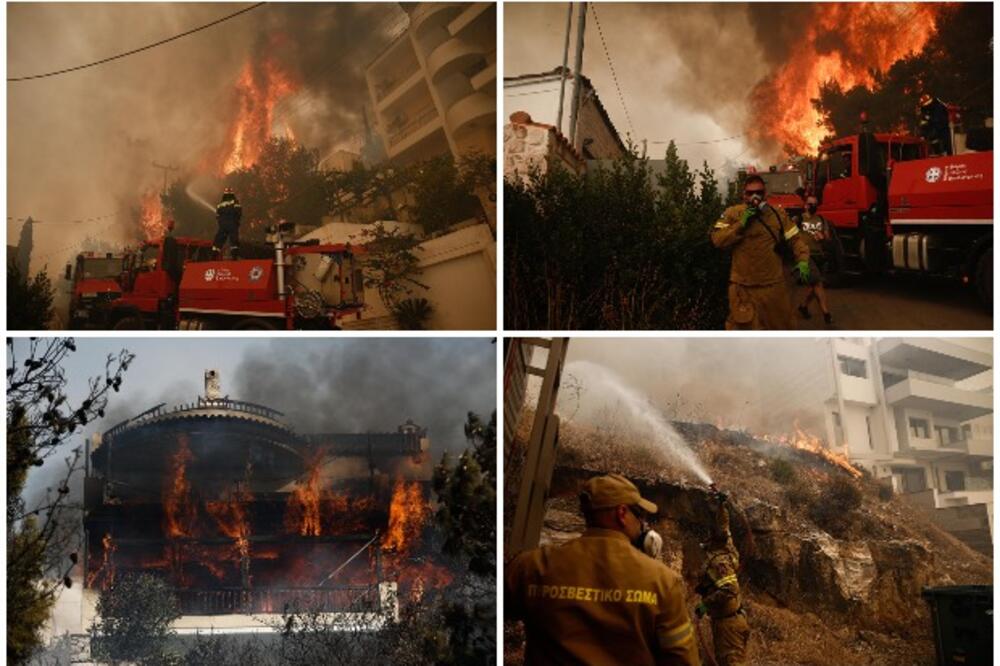 VATRENA STIHIJA KOD ATINE: Požar gasi nekoliko desetina vatrogasaca uz šest aviona i tri helikoptera FOTO, VIDEO