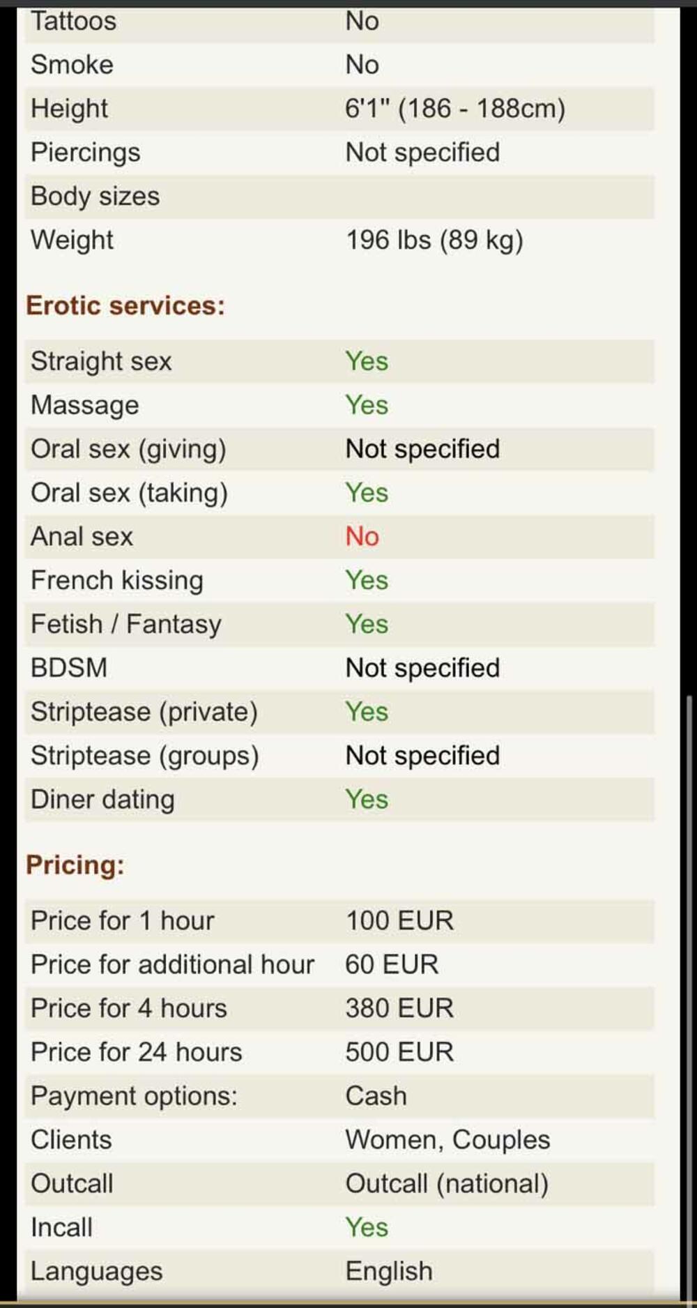 Price prostitutke