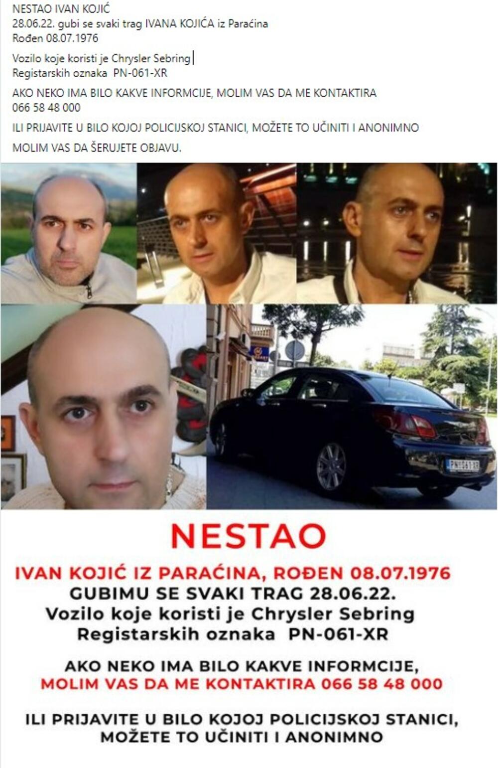 Ivan Kojić, nestao, Paraćin