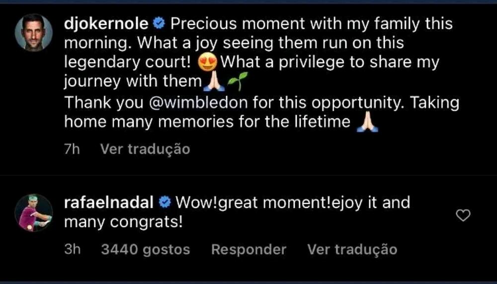 Novak Đoković, Rafael Nadal, Vimbldon, čestitka