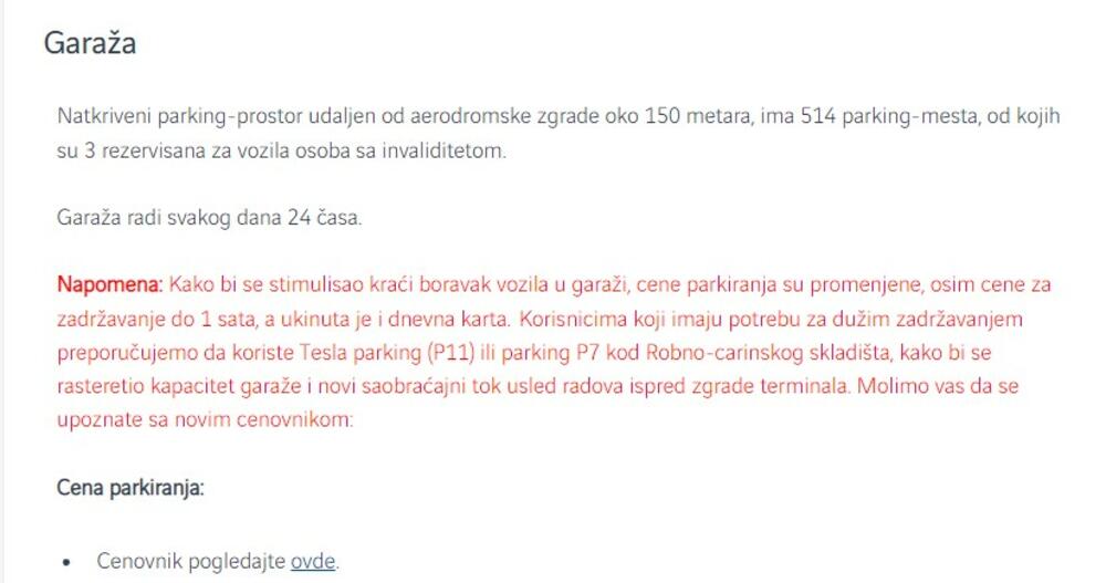 parking, parkiranje, cena, aerodrom