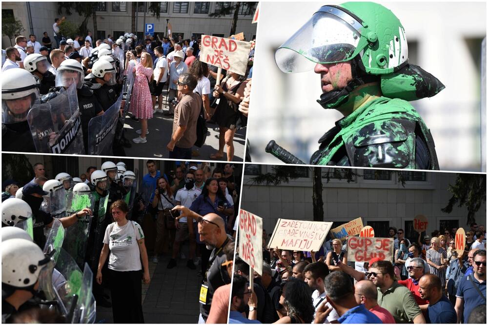 PROTEST U NOVOM SADU ZBOG USVAJANJA GUP: Nakon sukoba privedeno nekoliko demonstranata koji su ofarbali policijske štitove